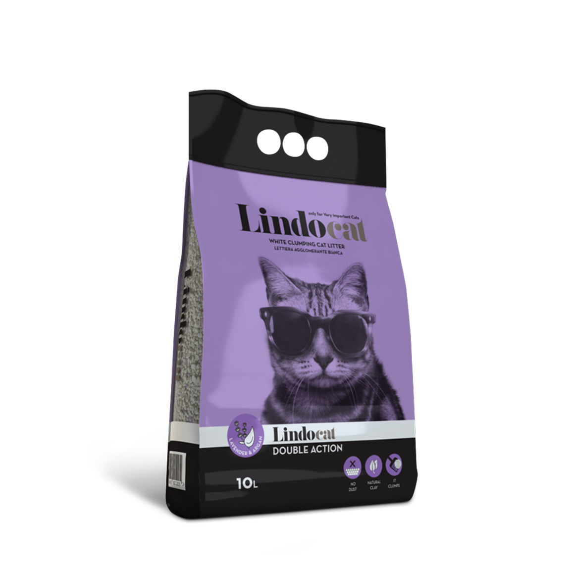 Lindocat DOUBLE ACTION - lettiera agglomerante bianca al profumo di lavanda