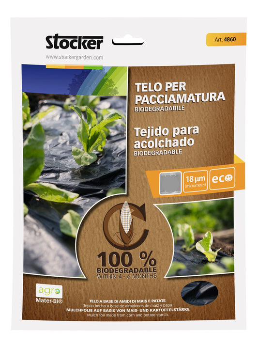 Telo a base di amidi di mais e patate per pacciamatura, al 100% biodegradabile.