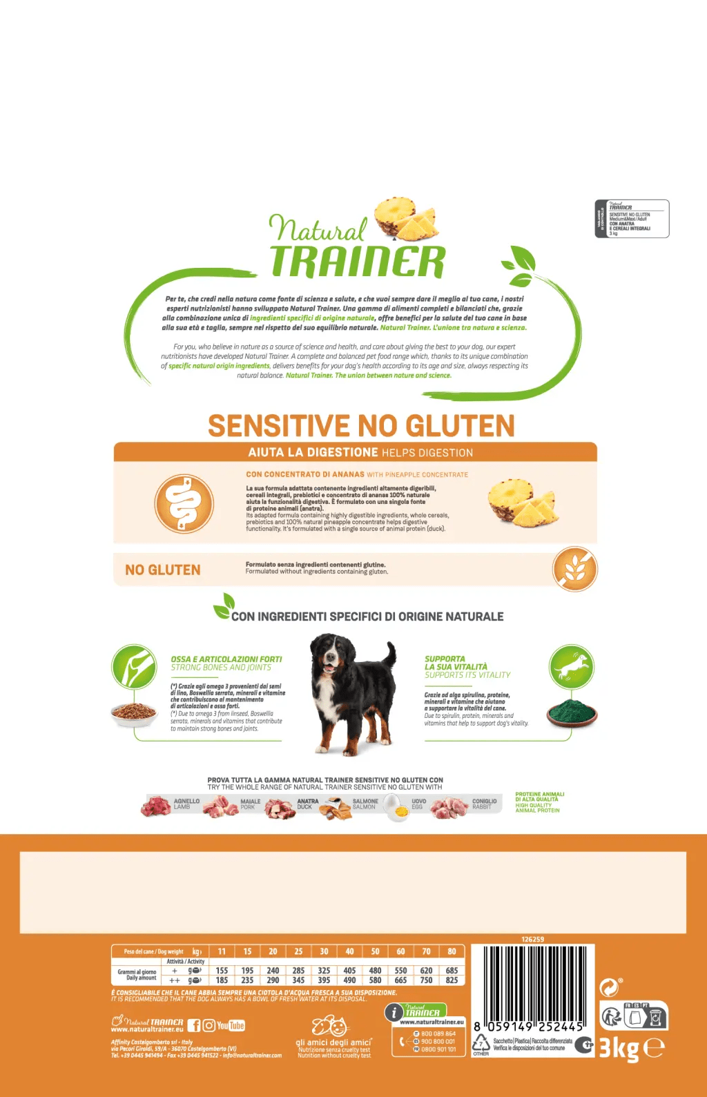 Natural Trainer - Dog Medium & Maxi - SENSITIVE - NO GLUTEN - Anatra