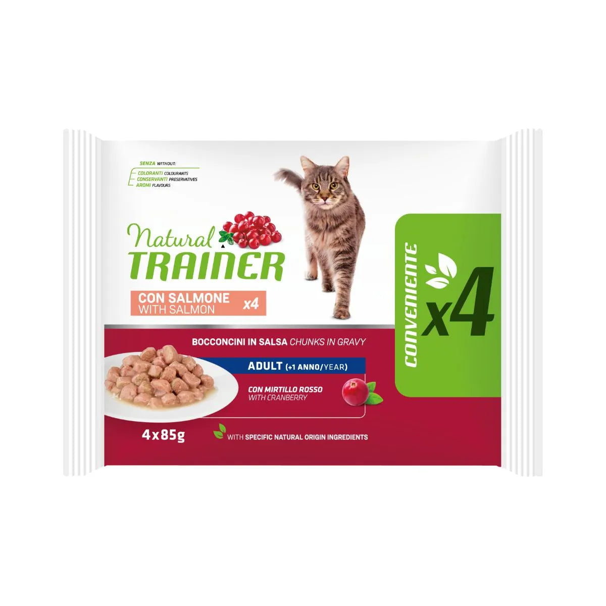 NATURAL TRAINER - Adult con bocconcini di SALMONE in salsa - 4x85g