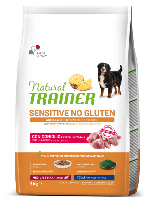 NATURAL TRAINER - Sensitive No Gluten Medium & Maxi Adult con CONIGLIO